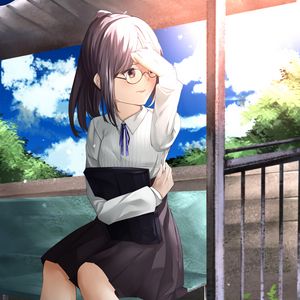 Preview wallpaper girl, glasses, skirt, uniform, anime