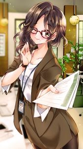 Preview wallpaper girl, glasses, smile, costume, anime