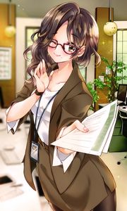 Preview wallpaper girl, glasses, smile, costume, anime