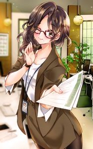 Preview wallpaper girl, glasses, smile, costume, anime