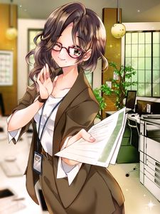 Preview wallpaper girl, glasses, smile, costume, anime
