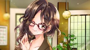 Preview wallpaper girl, glasses, smile, costume, anime