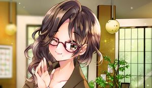 Preview wallpaper girl, glasses, smile, costume, anime