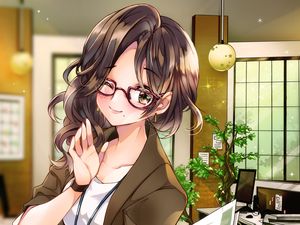 Preview wallpaper girl, glasses, smile, costume, anime
