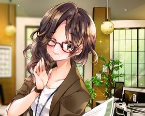 Preview wallpaper girl, glasses, smile, costume, anime