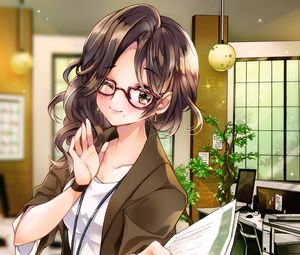 Preview wallpaper girl, glasses, smile, costume, anime