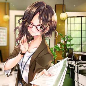 Preview wallpaper girl, glasses, smile, costume, anime