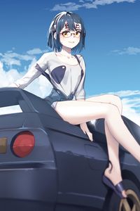 Preview wallpaper girl, glasses, smile, car, anime, art