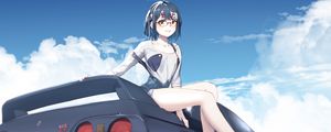 Preview wallpaper girl, glasses, smile, car, anime, art