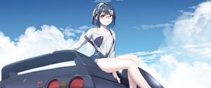 Preview wallpaper girl, glasses, smile, car, anime, art