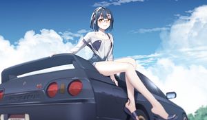 Preview wallpaper girl, glasses, smile, car, anime, art