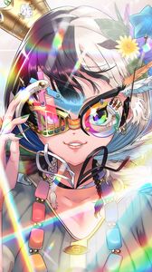 Preview wallpaper girl, glasses, smile, anime, art, bright