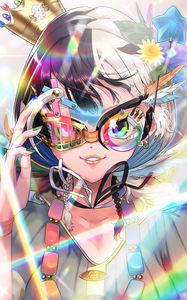 Preview wallpaper girl, glasses, smile, anime, art, bright