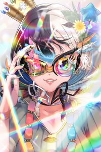 Preview wallpaper girl, glasses, smile, anime, art, bright