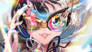 Preview wallpaper girl, glasses, smile, anime, art, bright