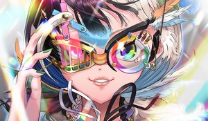 Preview wallpaper girl, glasses, smile, anime, art, bright