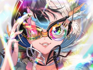 Preview wallpaper girl, glasses, smile, anime, art, bright