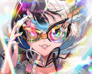 Preview wallpaper girl, glasses, smile, anime, art, bright