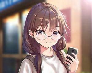 Preview wallpaper girl, glasses, smile, phone, style, anime