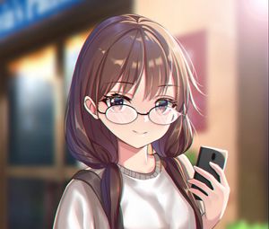 Preview wallpaper girl, glasses, smile, phone, style, anime