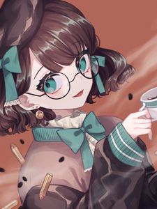 Preview wallpaper girl, glasses, smile, bows, anime