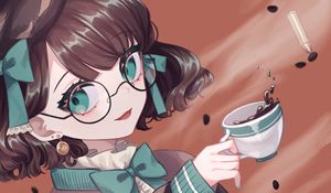 Preview wallpaper girl, glasses, smile, bows, anime