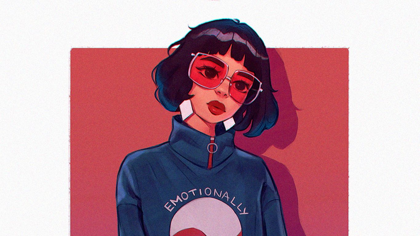 Download wallpaper 1366x768 girl, glasses, style, art tablet, laptop hd