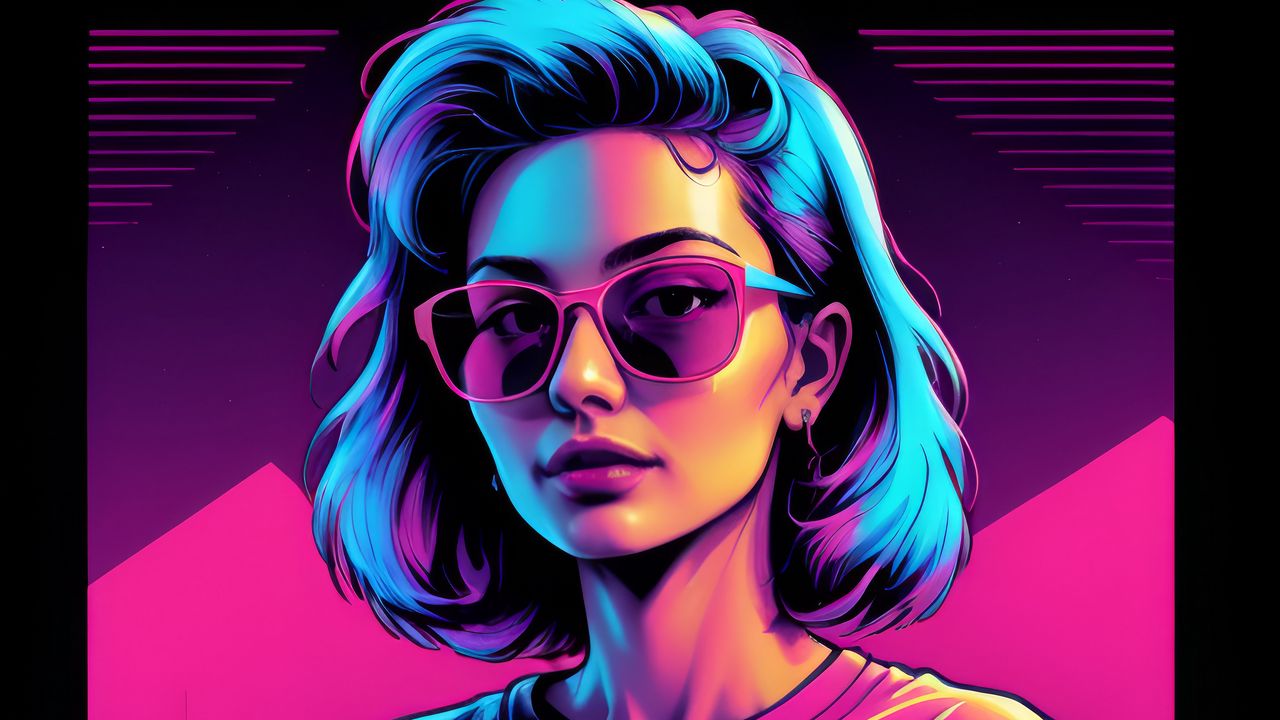 Wallpaper girl, glasses, t-shirt, purple, art