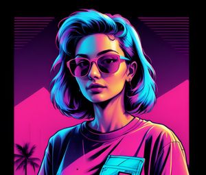 Preview wallpaper girl, glasses, t-shirt, purple, art