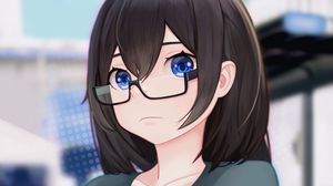 Preview wallpaper girl, glasses, t-shirt, anime