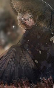 Preview wallpaper girl, glasses, umbrella, vintage, anime