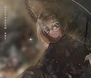 Preview wallpaper girl, glasses, umbrella, vintage, anime