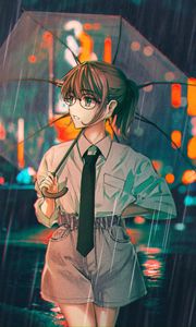 Preview wallpaper girl, glasses, umbrella, rain, anime