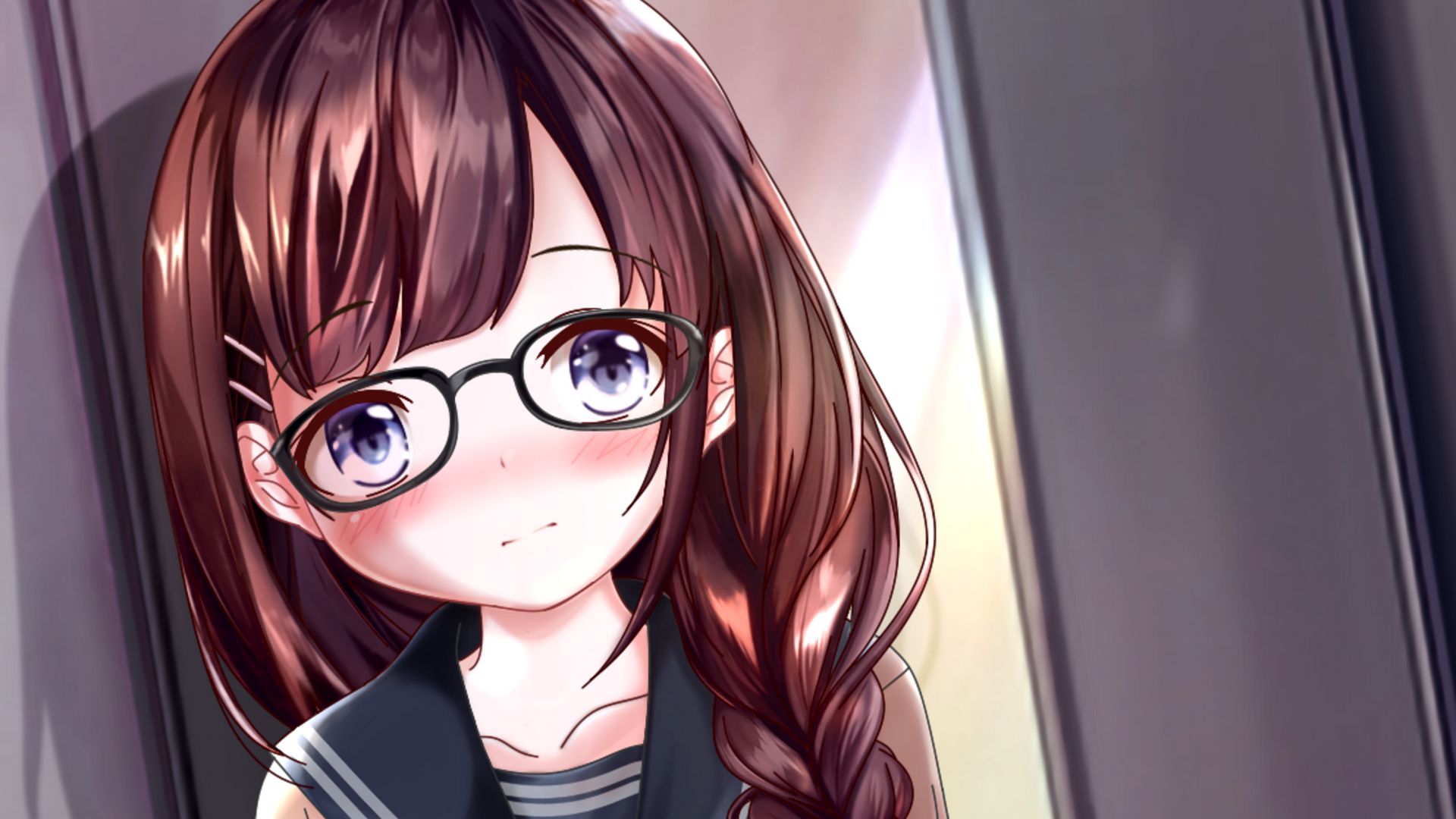 Download wallpaper 1920x1080 girl, glasses, uniform, anime, art