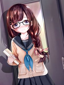 Preview wallpaper girl, glasses, uniform, anime, art, cartoon