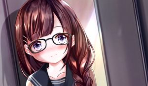 Preview wallpaper girl, glasses, uniform, anime, art, cartoon