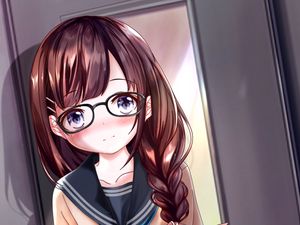 Preview wallpaper girl, glasses, uniform, anime, art, cartoon