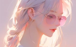 Preview wallpaper girl, glasses, white, art, anime