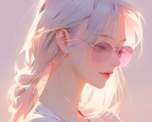 Preview wallpaper girl, glasses, white, art, anime