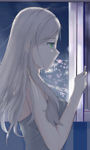 Preview wallpaper girl, glasses, window, anime