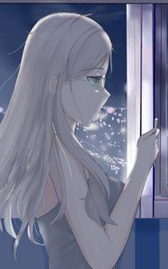 Preview wallpaper girl, glasses, window, anime
