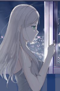 Preview wallpaper girl, glasses, window, anime