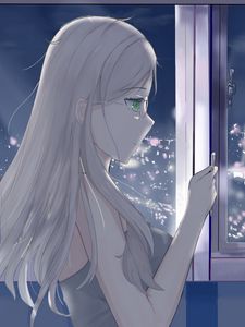 Preview wallpaper girl, glasses, window, anime