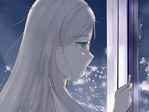 Preview wallpaper girl, glasses, window, anime