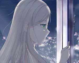 Preview wallpaper girl, glasses, window, anime