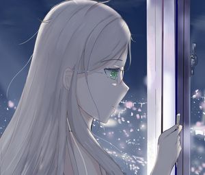 Preview wallpaper girl, glasses, window, anime