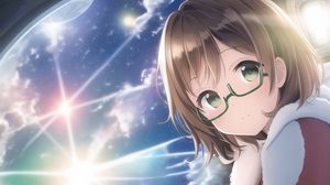 Preview wallpaper girl, glasses, window, clouds, anime