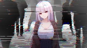 Preview wallpaper girl, glitch, interference, anime, art