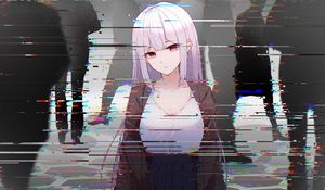 Preview wallpaper girl, glitch, interference, anime, art