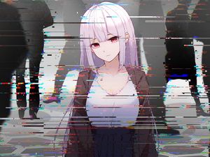 Preview wallpaper girl, glitch, interference, anime, art